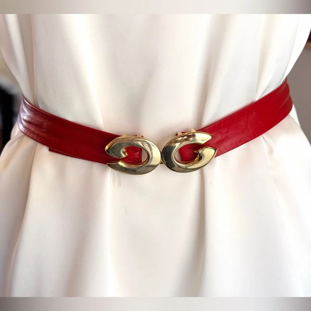 Vintage Robbie Nelson Red Leather Belt with Gold Clasp